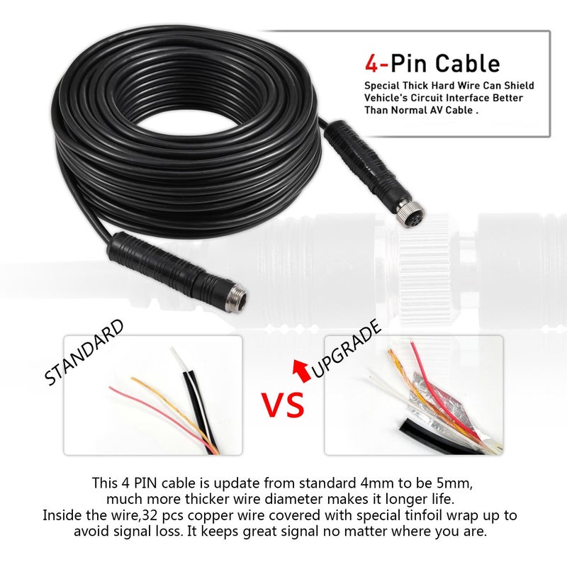 DALLUX Backup Camera Cable 4PIN Video Power Aviation Extension Wire for Vehicle Car Camper Bus Van Truck Motorhome Trailer RV Reverse Rearview Monitor CCTV System Waterproof Shock Proof 20m 65.7ft - Image 4